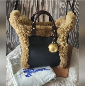 Burberry Sheild Leather Sherpa Tote Small